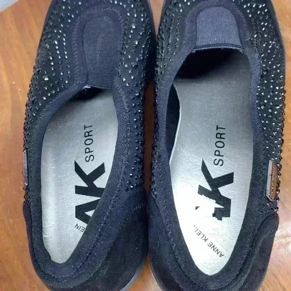 ANNE KLEIN SPORT AKYARMILLA BLACK SPARKLY WEDGE SLIP-ON SNEAKER SHOES SZ 7.5 - Picture 6 of 8